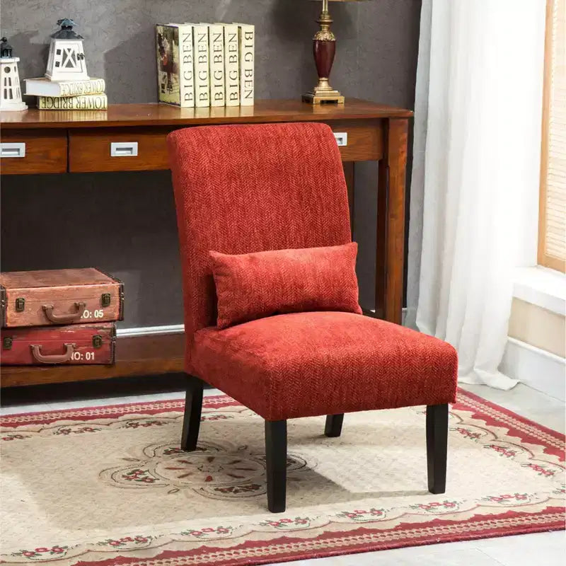 Chenille Fabric Armless Accent Chair,Lounge Chair with Matching Pillow,Solid Wood Frame & Legs,Modern Graffiti Chair for Living Room