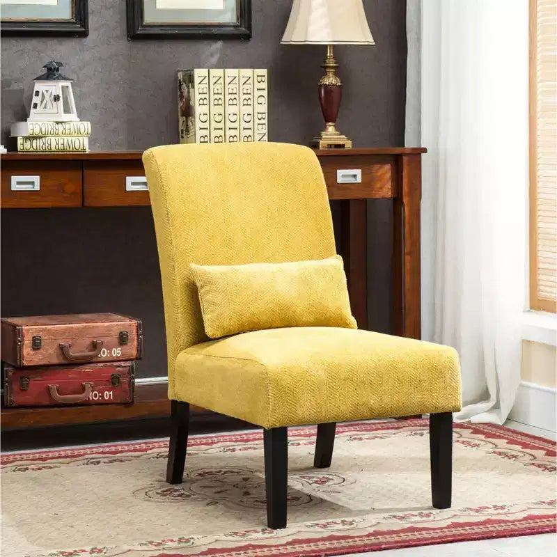 Chenille Fabric Armless Accent Chair,Lounge Chair with Matching Pillow,Solid Wood Frame & Legs,Modern Graffiti Chair for Living Room
