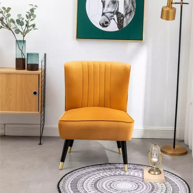 Velvet Accent Chair,Upholstered Chair with Lined Stitching,Rubberwood Legs,Thick Foam Padded Seat,Lounge Chair for Living Room,Bedroom