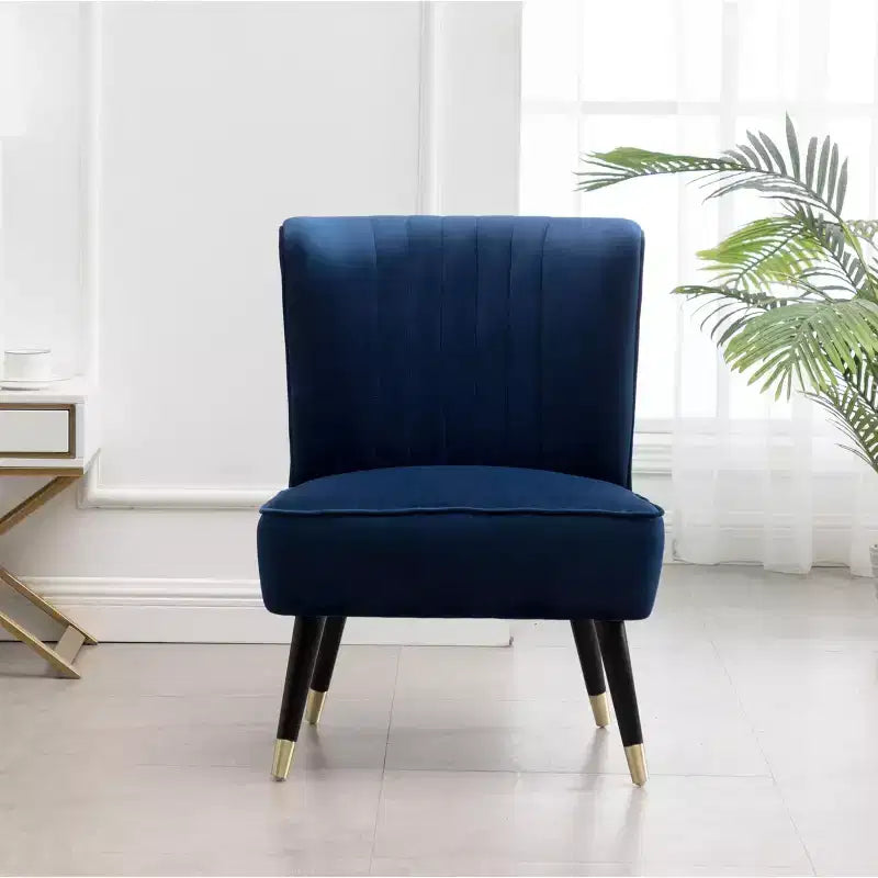 Velvet Accent Chair,Upholstered Chair with Lined Stitching,Rubberwood Legs,Thick Foam Padded Seat,Lounge Chair for Living Room,Bedroom
