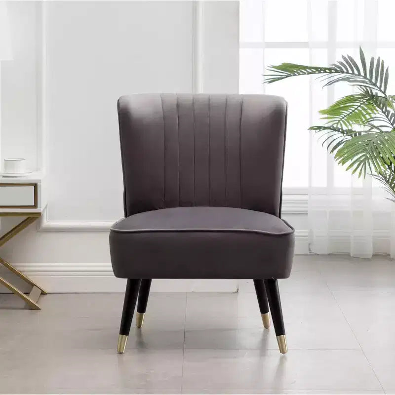 Velvet Accent Chair,Upholstered Chair with Lined Stitching,Rubberwood Legs,Thick Foam Padded Seat,Lounge Chair for Living Room,Bedroom