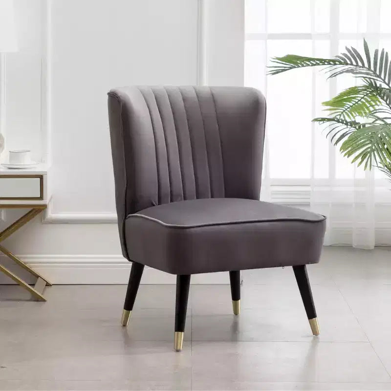Velvet Accent Chair,Upholstered Chair with Lined Stitching,Rubberwood Legs,Thick Foam Padded Seat,Lounge Chair for Living Room,Bedroom