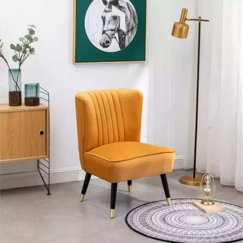 Velvet Accent Chair,Upholstered Chair with Lined Stitching,Rubberwood Legs,Thick Foam Padded Seat,Lounge Chair for Living Room,Bedroom