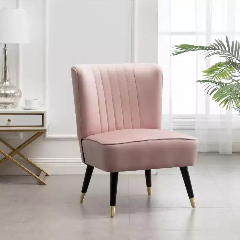 Velvet Accent Chair,Upholstered Chair with Lined Stitching,Rubberwood Legs,Thick Foam Padded Seat,Lounge Chair for Living Room,Bedroom