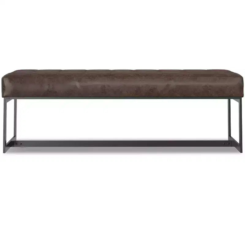 56 inch Wide Modern Contemporary Rectangle Ottoman Bench in Brown Genuine Leather