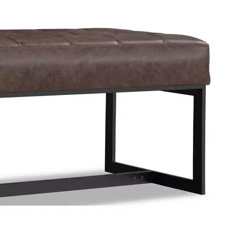 56 inch Wide Modern Contemporary Rectangle Ottoman Bench in Brown Genuine Leather