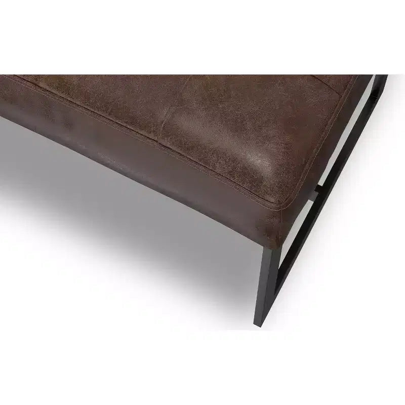 56 inch Wide Modern Contemporary Rectangle Ottoman Bench in Brown Genuine Leather