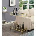 2 Tier Acrylic and Glass Trolley (Gold/Glass Version) — Features Tempered Glass Shelves and Swivel Casters