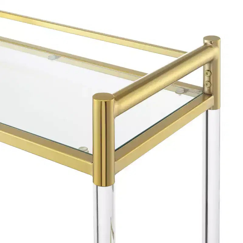 2 Tier Acrylic and Glass Trolley (Gold/Glass Version) — Features Tempered Glass Shelves and Swivel Casters