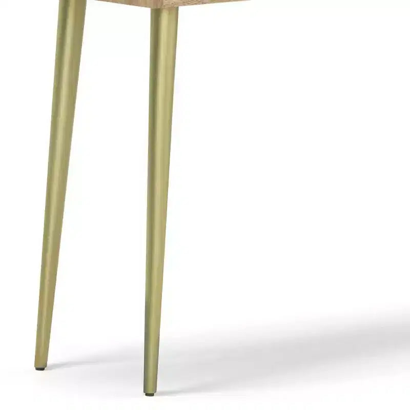 Console Table Natural -  Mid-Century Modern, Geometric Brass Inlay, Storage