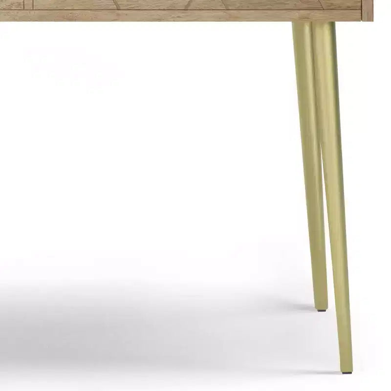 Console Table Natural -  Mid-Century Modern, Geometric Brass Inlay, Storage