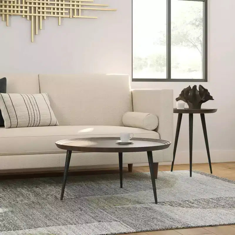 Coffee Table Cognac - WyndenHall: Solid Wood, Flared Metal Legs, Industrial Design, 16.9"H