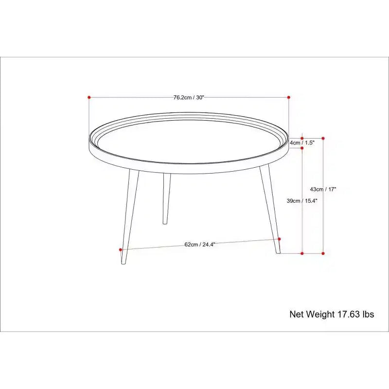 Coffee Table Cognac - WyndenHall: Solid Wood, Flared Metal Legs, Industrial Design, 16.9"H