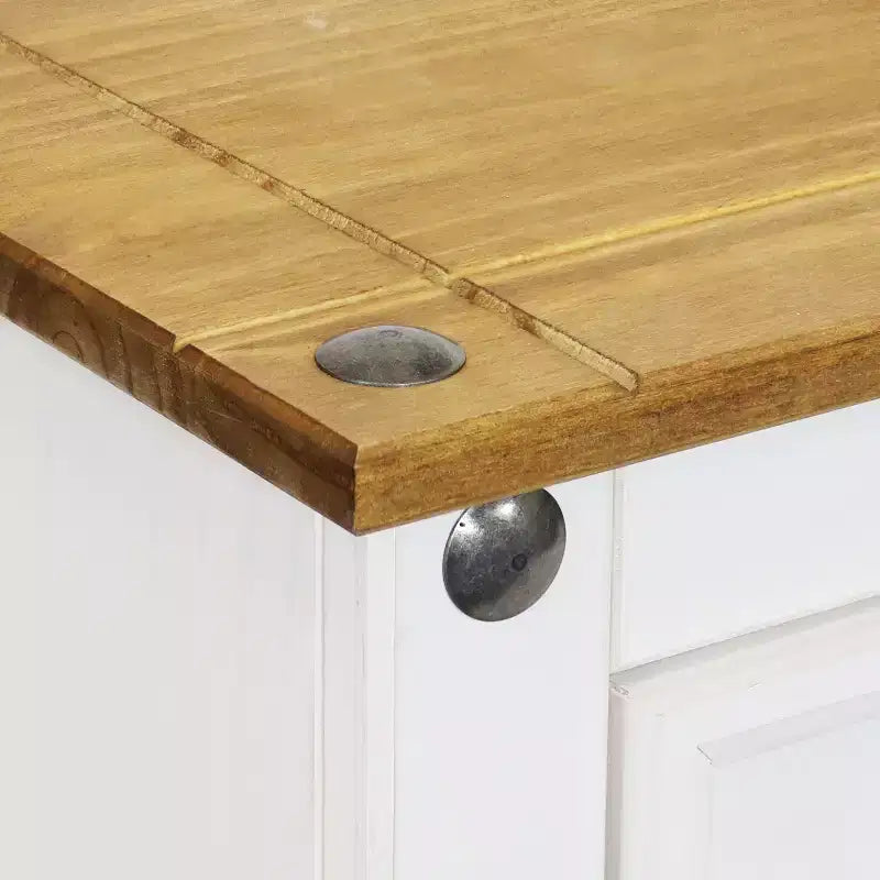 Kitchen Sideboard Cabinet with 2 Drawers and 2 Doors - Solid Pine Construction - White