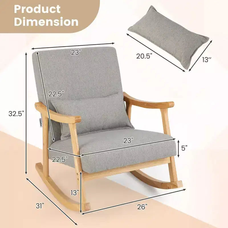 Set of 2 Rocking Chairs with Pillow Rocking Armchairs with Rubber Wood Frame Grey