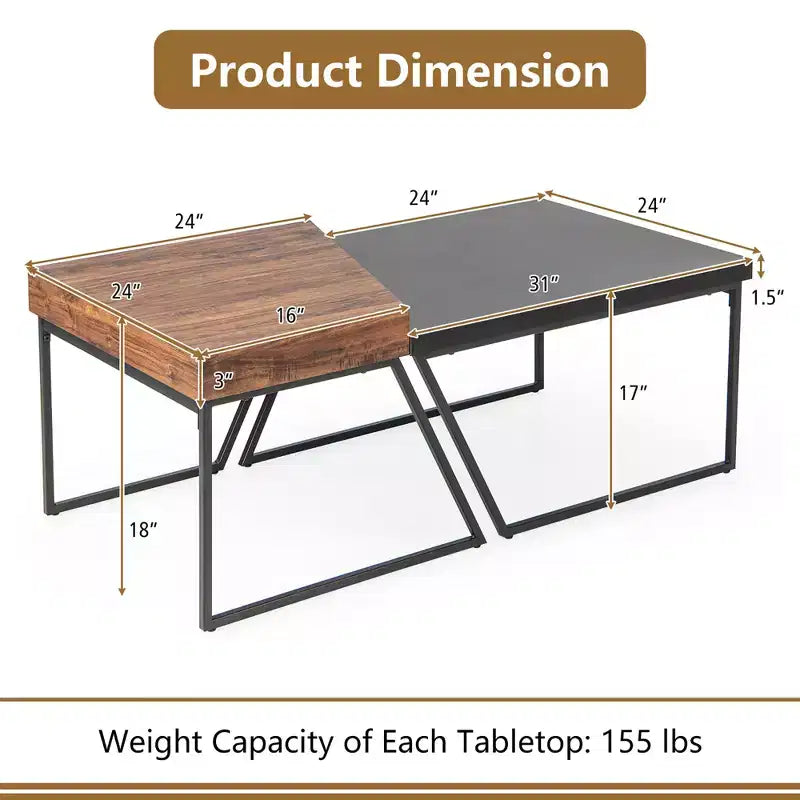 Nesting Table Modern Coffee Table Set of 2 Stacking Side Table for Living Room