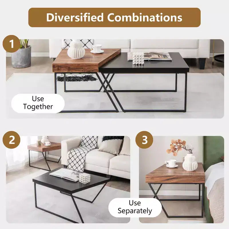 Nesting Table Modern Coffee Table Set of 2 Stacking Side Table for Living Room