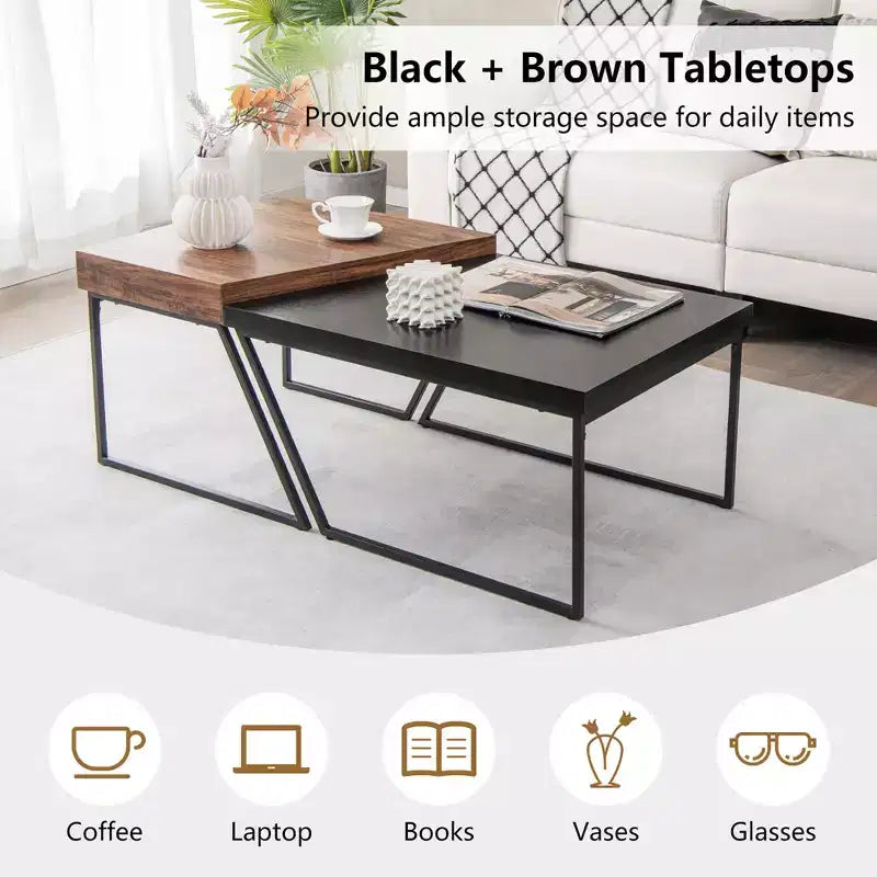 Nesting Table Modern Coffee Table Set of 2 Stacking Side Table for Living Room