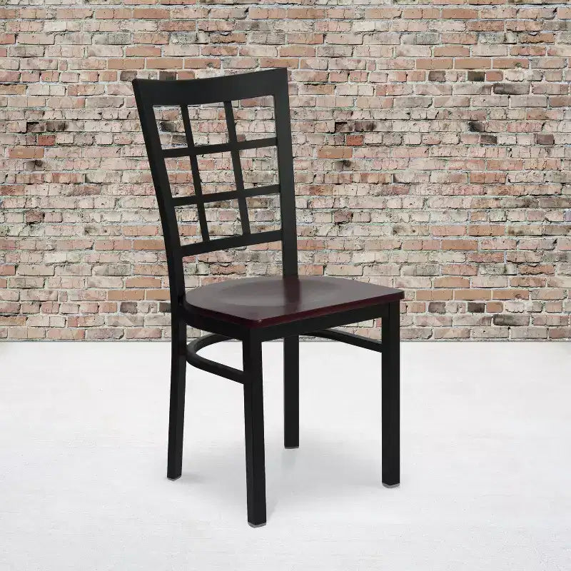 4 Pack Hercules Series Black Window Back Metal Restaurant Chair