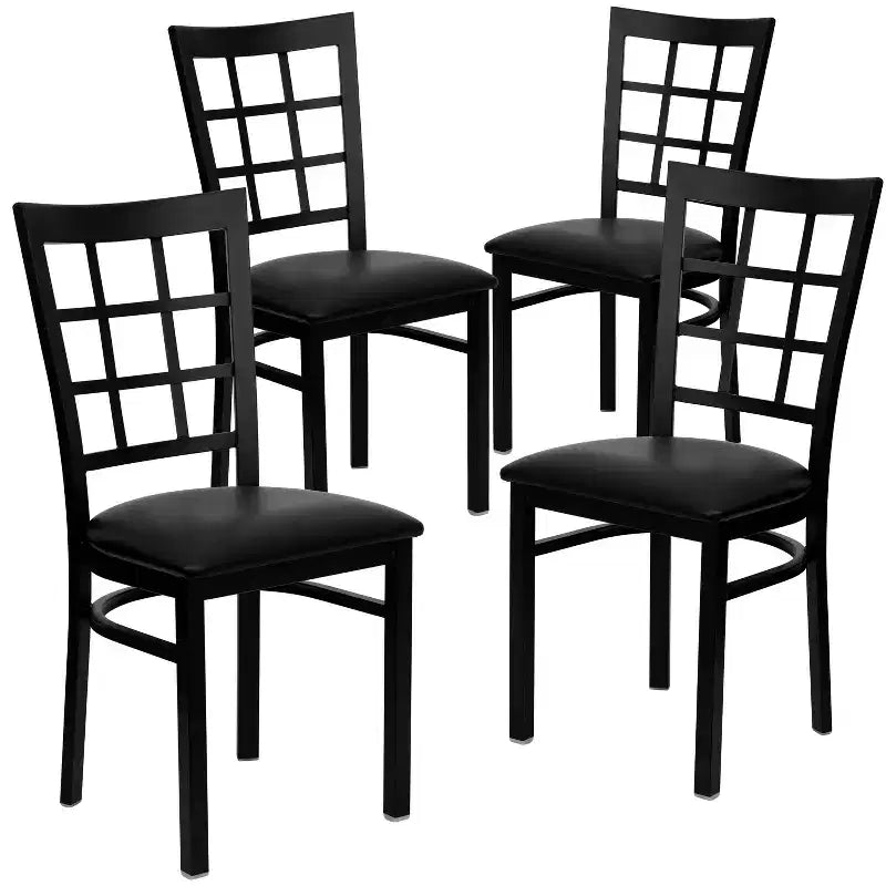 4 Pack Hercules Series Black Window Back Metal Restaurant Chair
