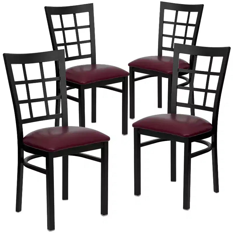 4 Pack Hercules Series Black Window Back Metal Restaurant Chair