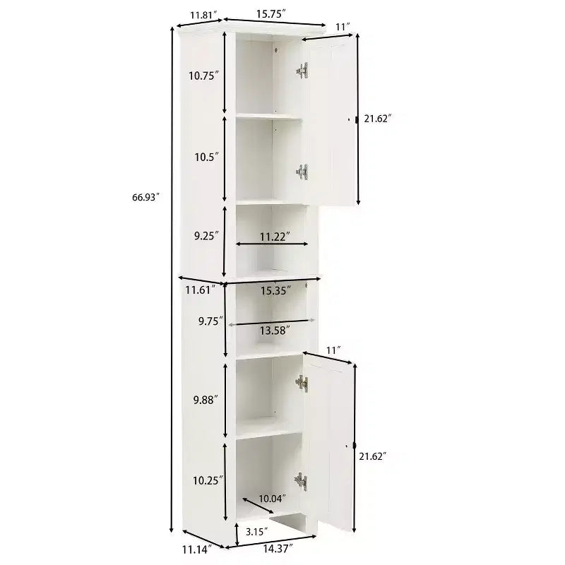 White MDF Wood 67-Inch Tall Tower Bathroom Linen Cabinet