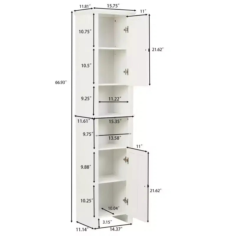 White MDF Wood 67-Inch Tall Tower Bathroom Linen Cabinet