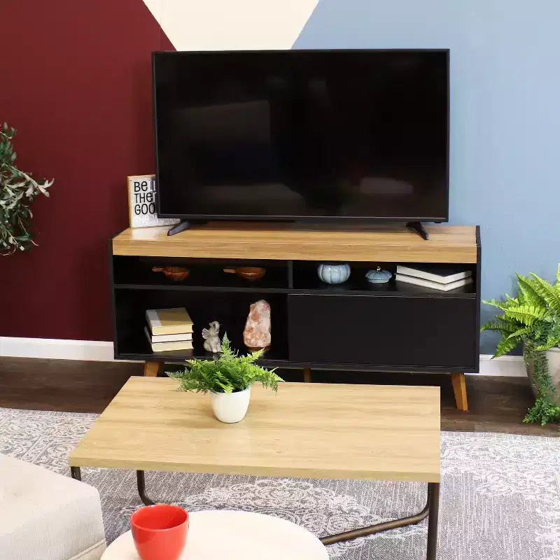 Indoor Mid-Century Modern TV Stand Console with Storage Cabinet and Shelves for 58 TV