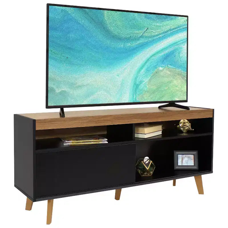 Indoor Mid-Century Modern TV Stand Console with Storage Cabinet and Shelves for 58 TV