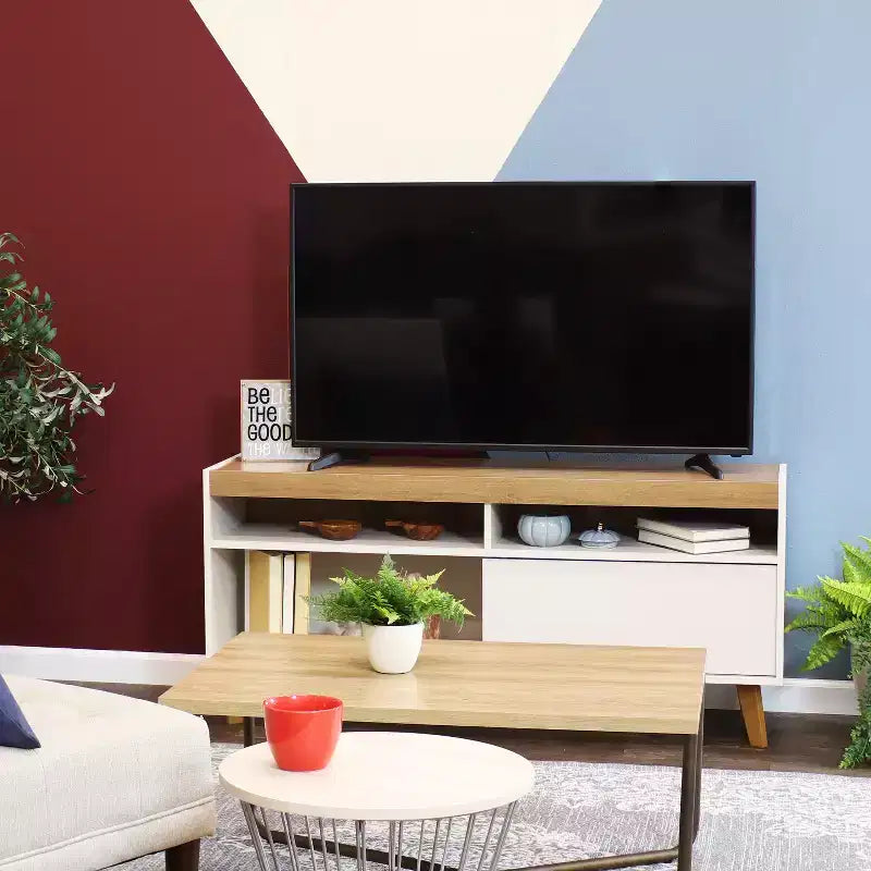 Indoor Mid-Century Modern TV Stand Console with Storage Cabinet and Shelves for 58 TV