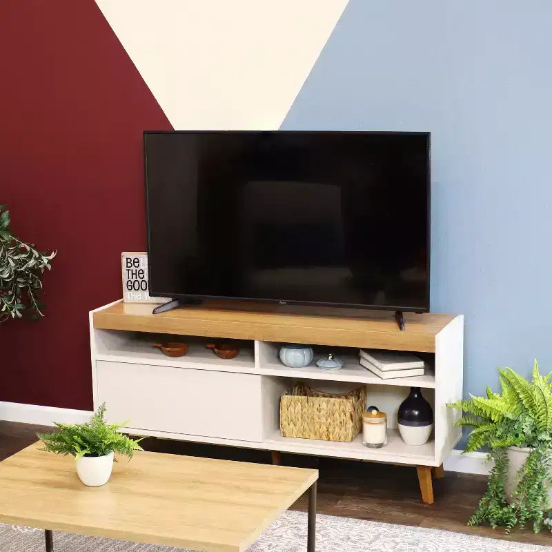 Indoor Mid-Century Modern TV Stand Console with Storage Cabinet and Shelves for 58 TV