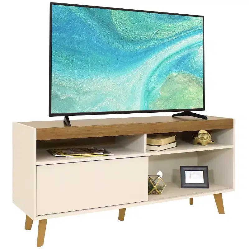 Indoor Mid-Century Modern TV Stand Console with Storage Cabinet and Shelves for 58 TV