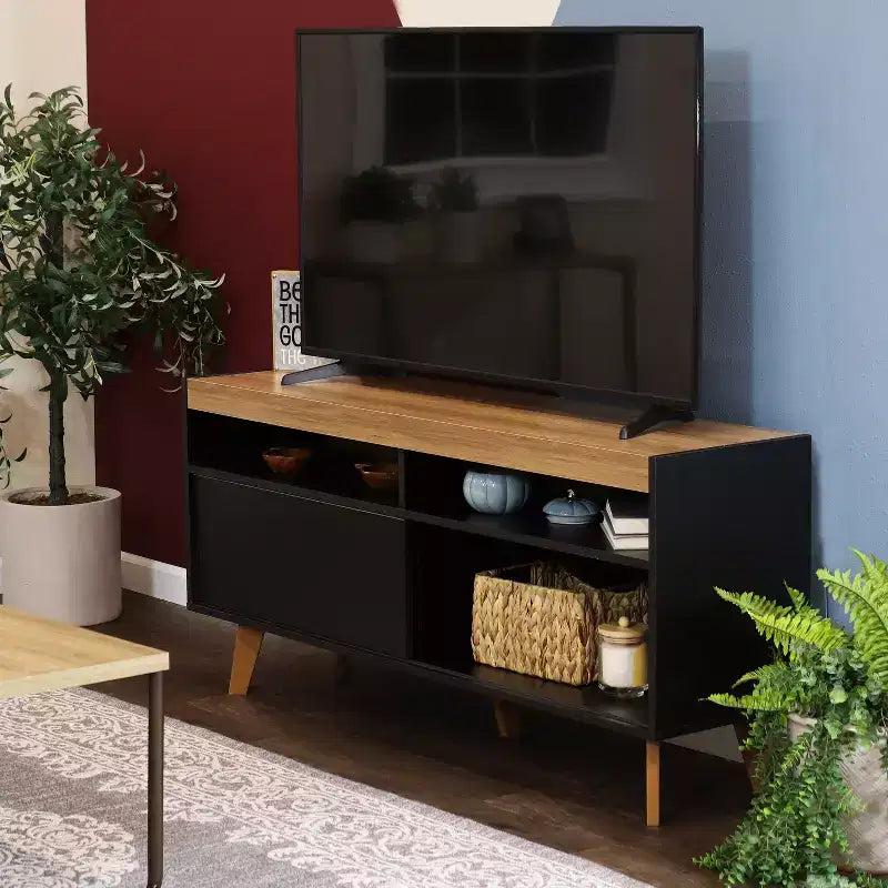 Indoor Mid-Century Modern TV Stand Console with Storage Cabinet and Shelves for 58 TV