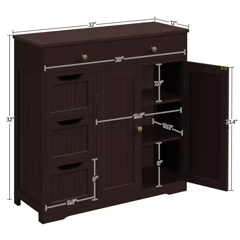 Free-Standing Floor Cabinet for Bathroom for Kitchen, Living Room
