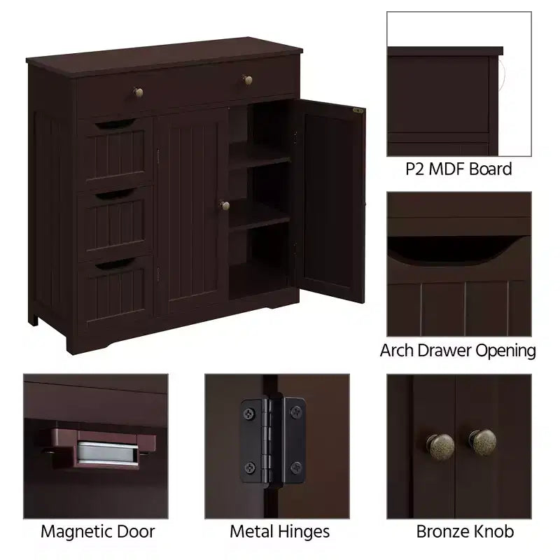 Free-Standing Floor Cabinet for Bathroom for Kitchen, Living Room