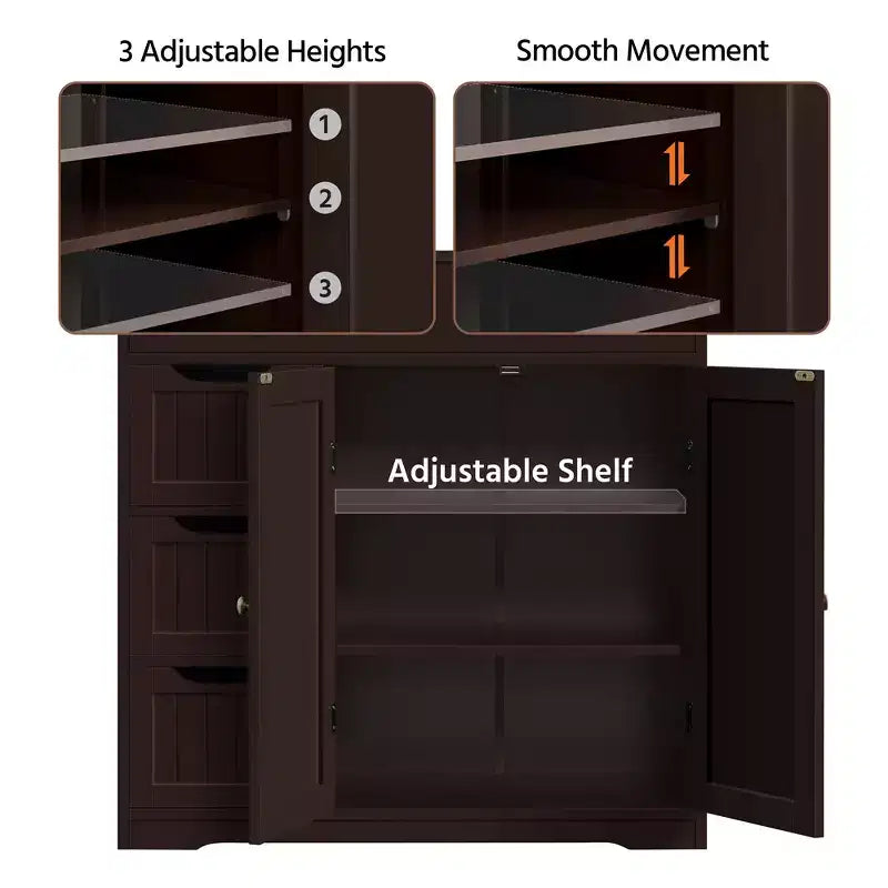 Free-Standing Floor Cabinet for Bathroom for Kitchen, Living Room
